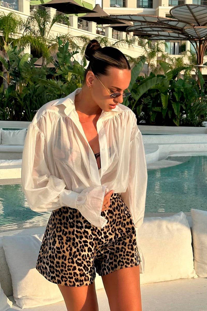 CWBSP0504_VINTAGE HIGH-WAISTED A-LINE LEOPARD SHORTS