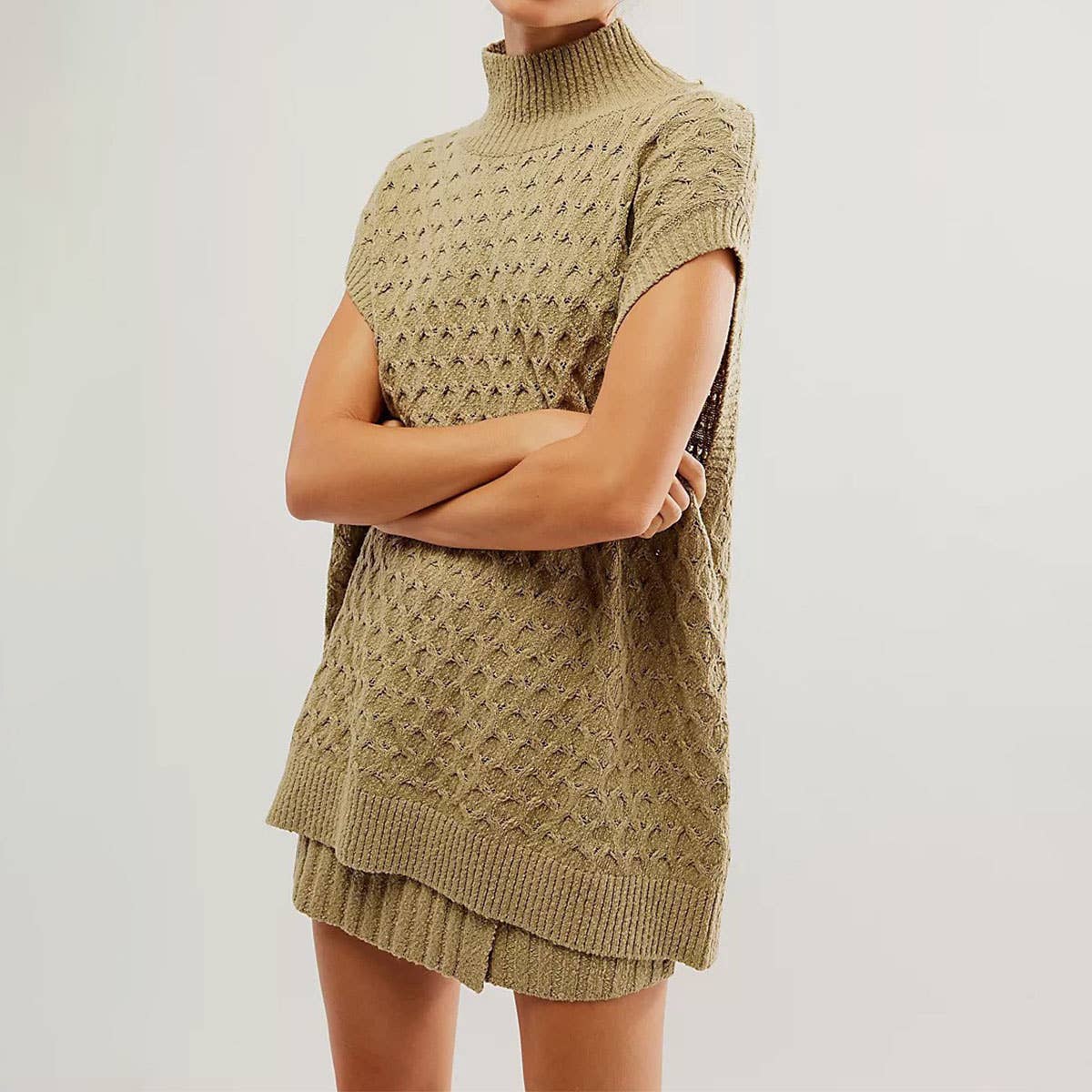 SOLID COLOR LOOSE WOOL VEST SKIRT TWO-PIECE SET