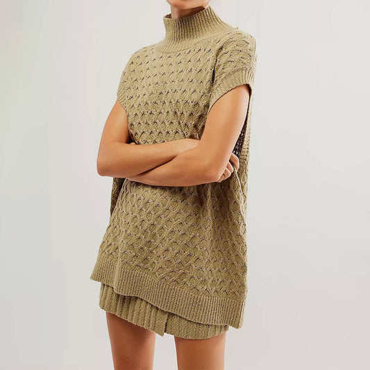 SOLID COLOR LOOSE WOOL VEST SKIRT TWO-PIECE SET