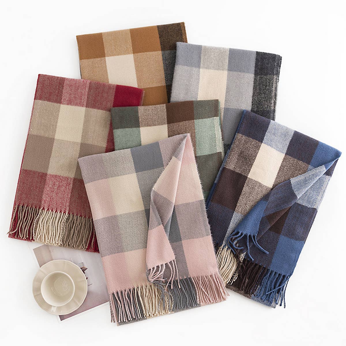 Melange Plaid Scarf ? Soft Faux Cashmere Fall Wrap