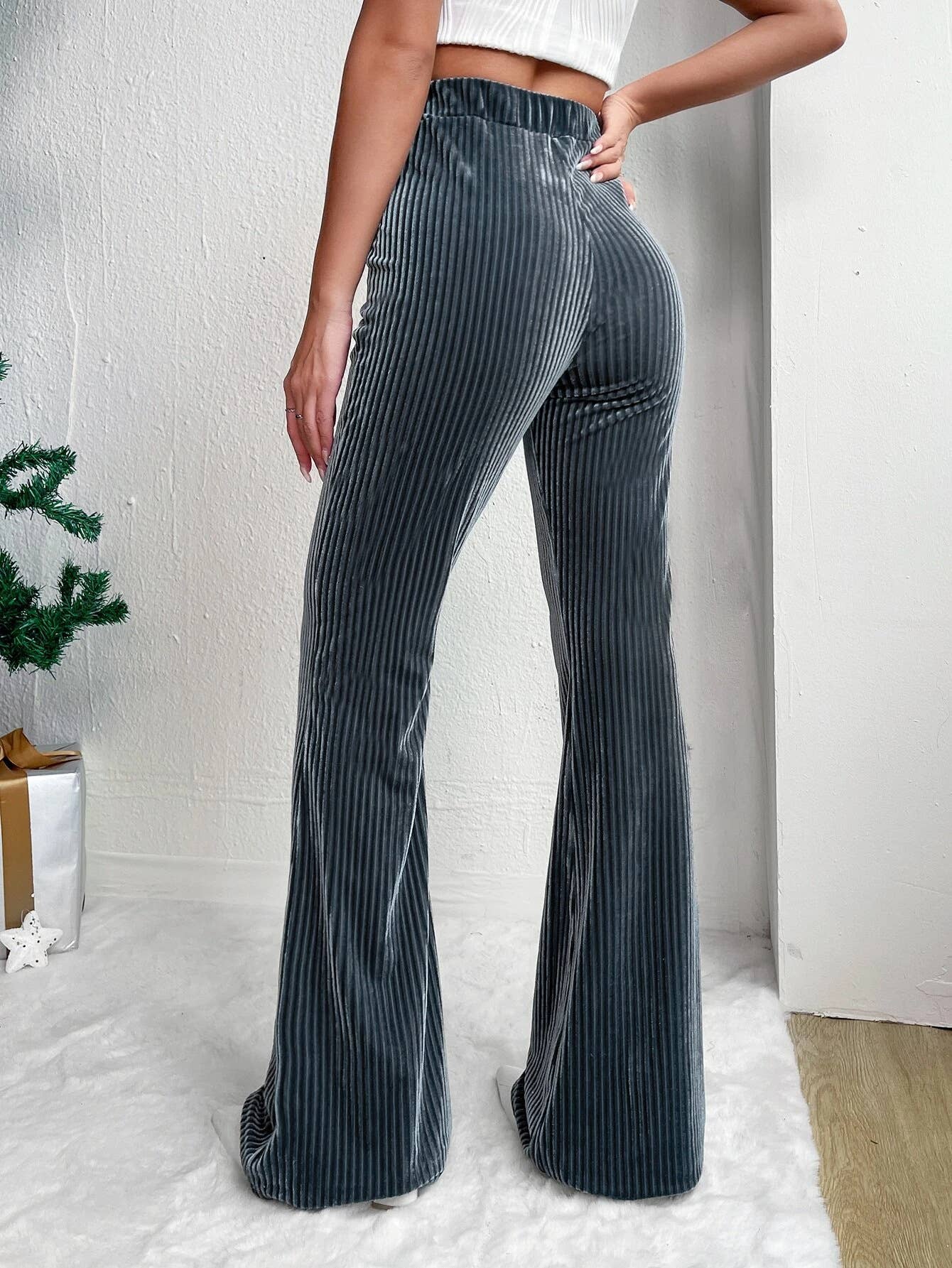HIGH-WAISTED CORDUROY BELL BOTTOMS WIDE-LEG PANTS