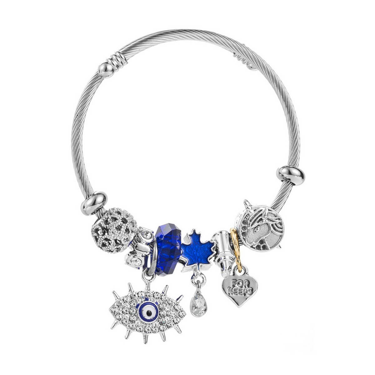 Silver Stainless Steel Evil Eye BFF Bracelet