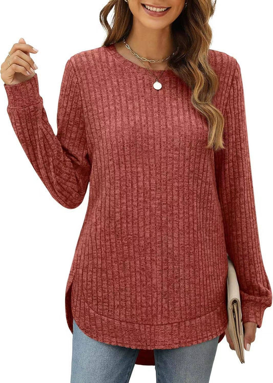 SOLID COLOR ROUND NECK LONG SLEEVE BRUSHED SHIRT