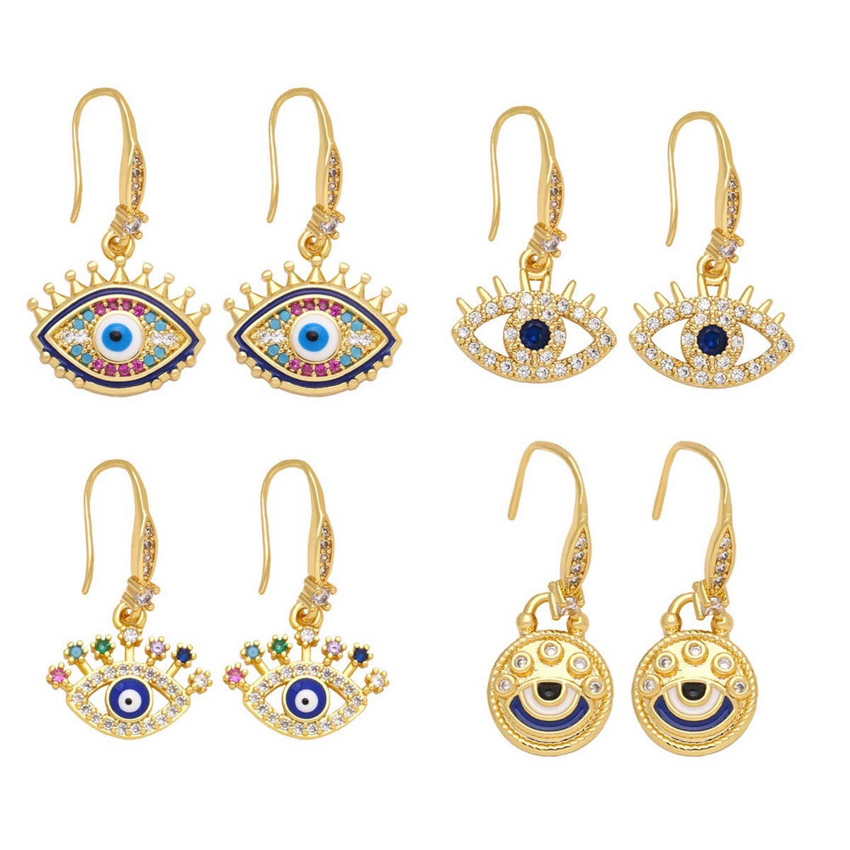 COLORED ZIRCON DEVIL'S EYE PENDANT EARRINGS