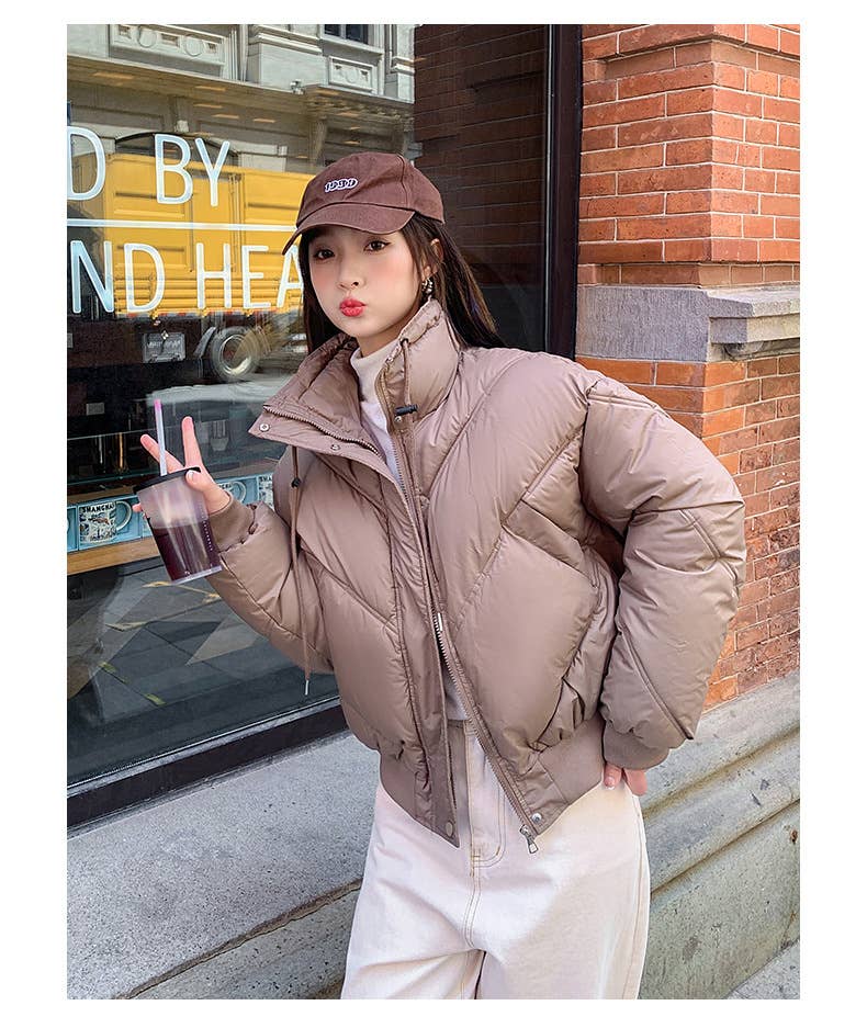 Stand-up collar design baggy thick bread jacket