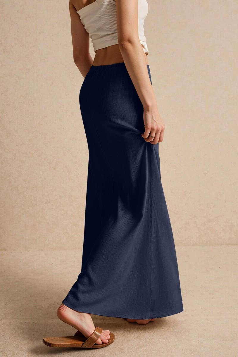 CWBLS0556_SOLID COLOR DRAWSTRING ELASTIC WAIST SKIRT