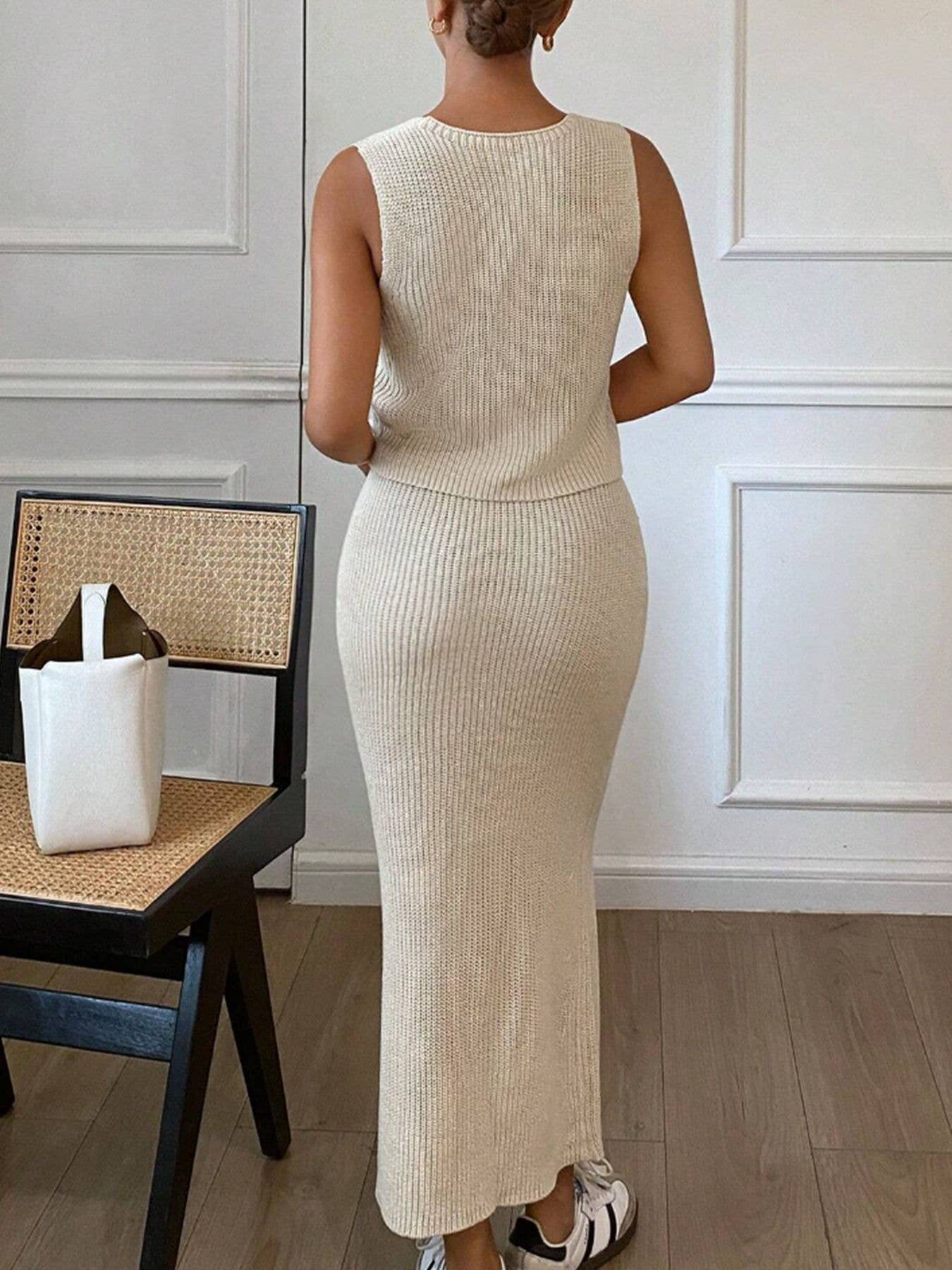 Three-dimensional floral skirt vest knitted set