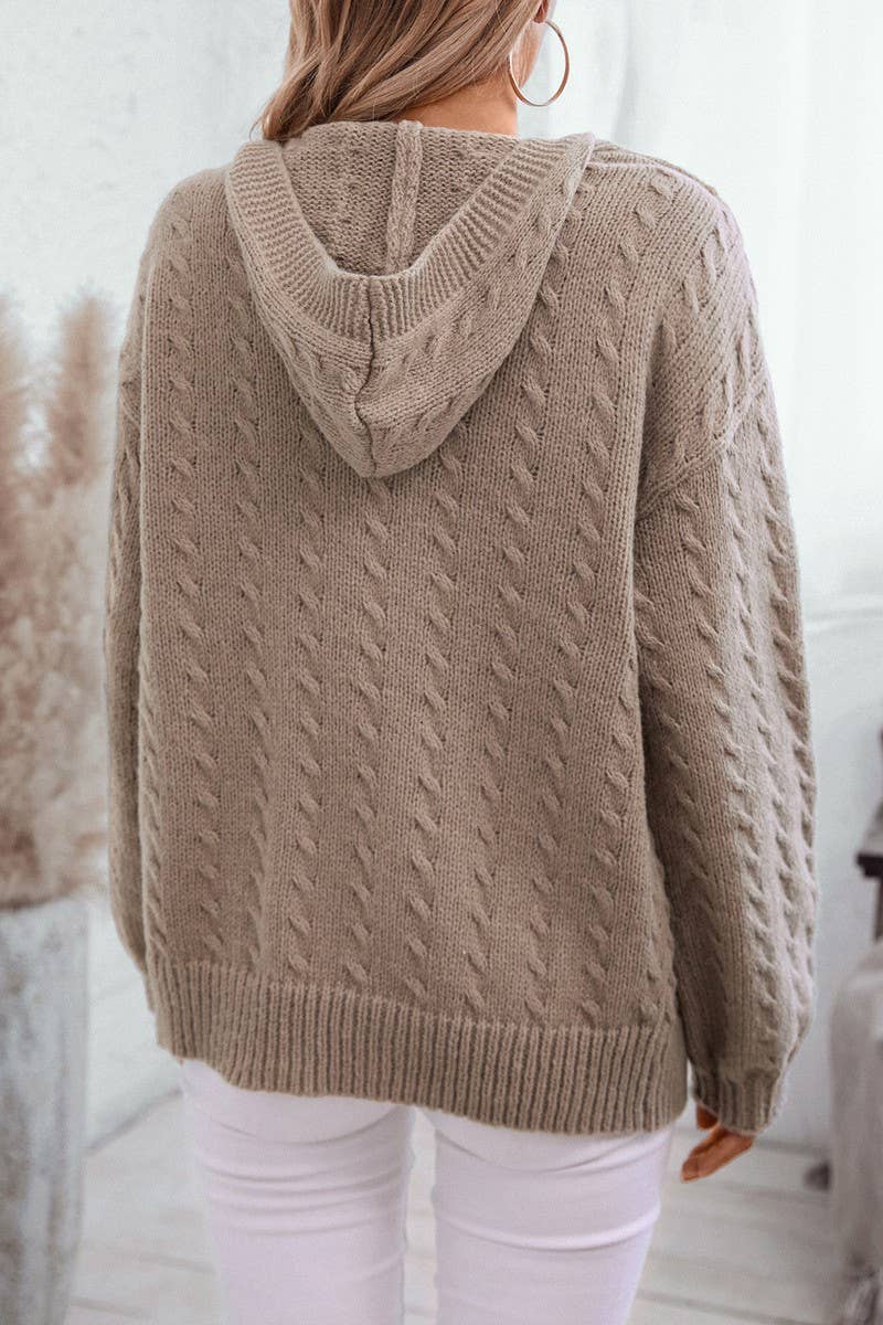 CWOCAL2351_SOLID LOOSE FIT HOODED KNIT CARDIGAN