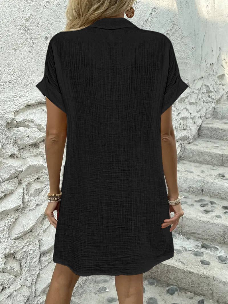 Simple solid-color casual lapel shirt dress