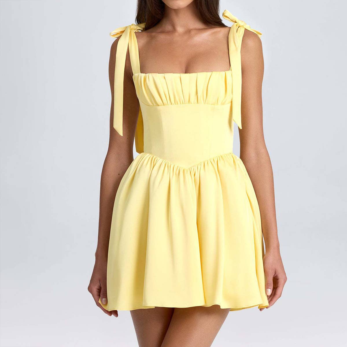 Stylish square neck high waist halter dress