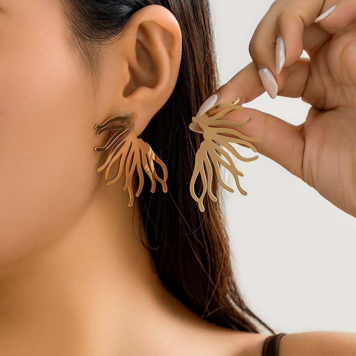 PUNK STYLE MINIMALIST FAN-SHAPED BURR EARRINGS_CWAJE1154