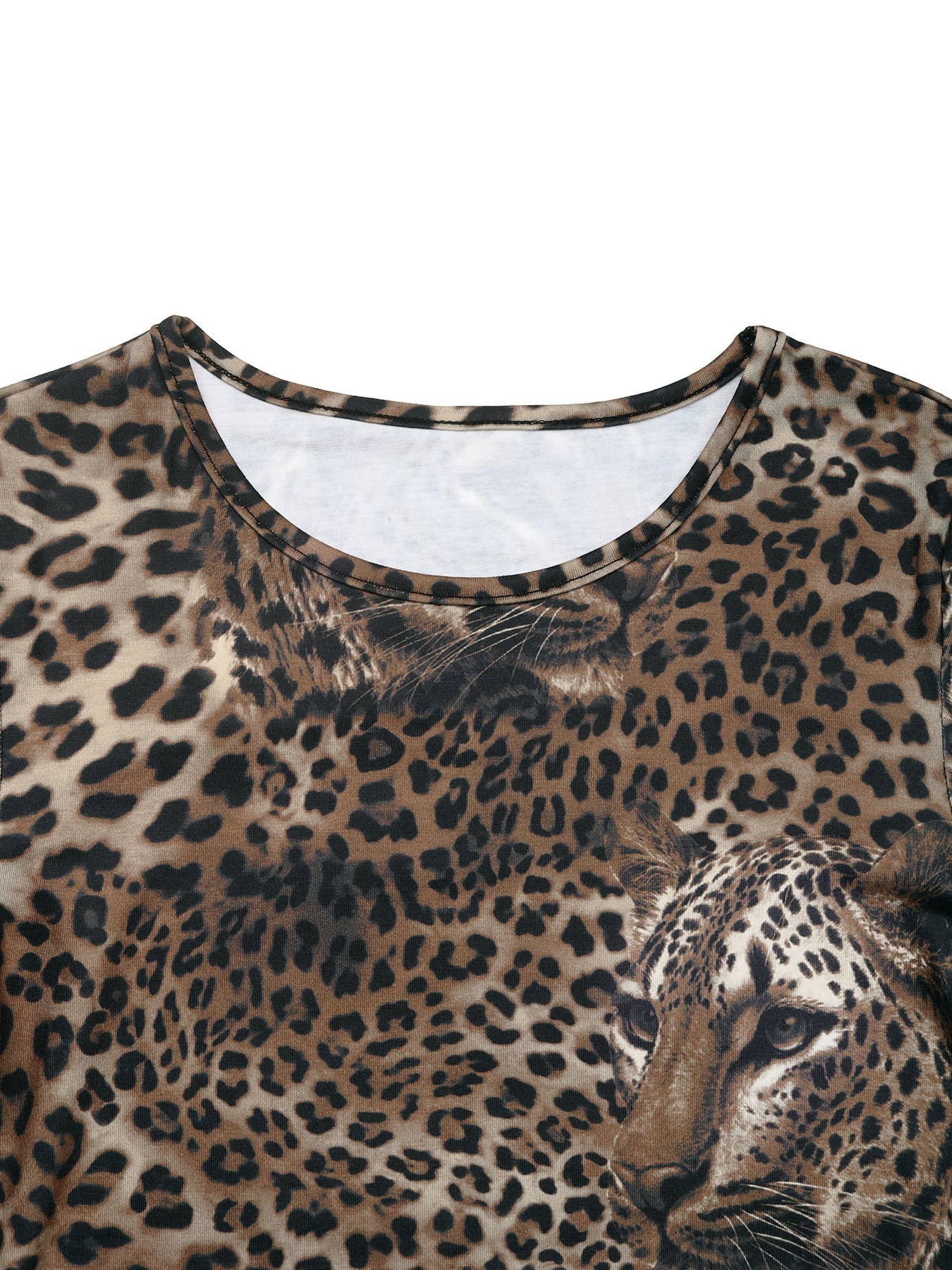 Leopard print slim round-neck long-sleeved Top