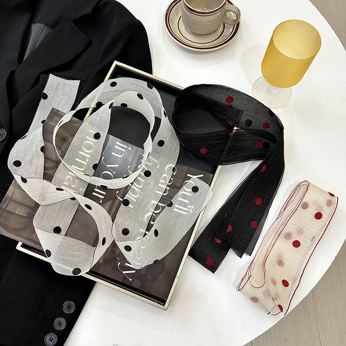 NEW POLKA DOT LACE SCARF HEADBAND