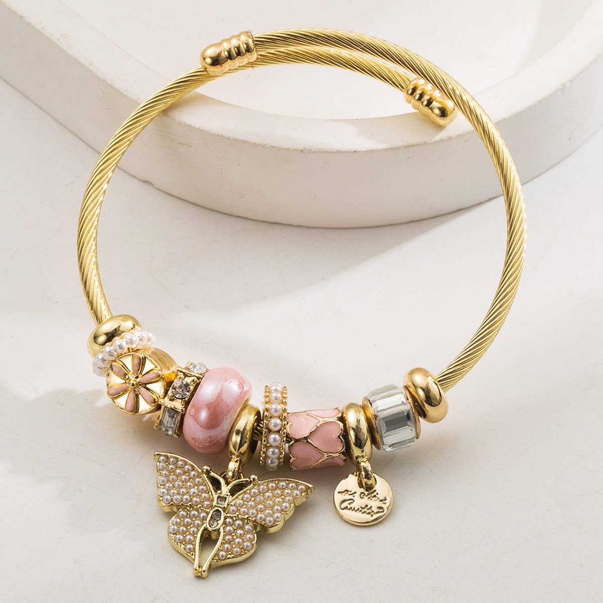 DIY Stainless Steel Beaded Bracelet with Butterfly