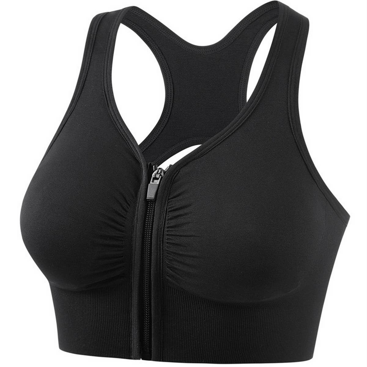 FRONT ZIPPER CUTOUT BACK SPORTS BRA