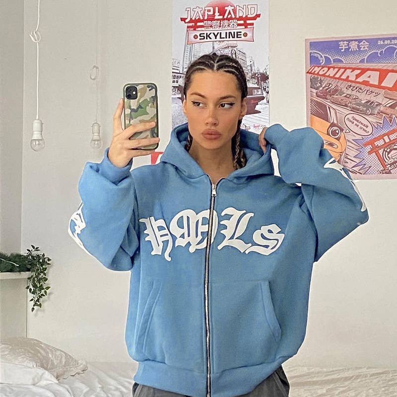 STREET HOODED FOAM PRINT ZIPPER HOODIE