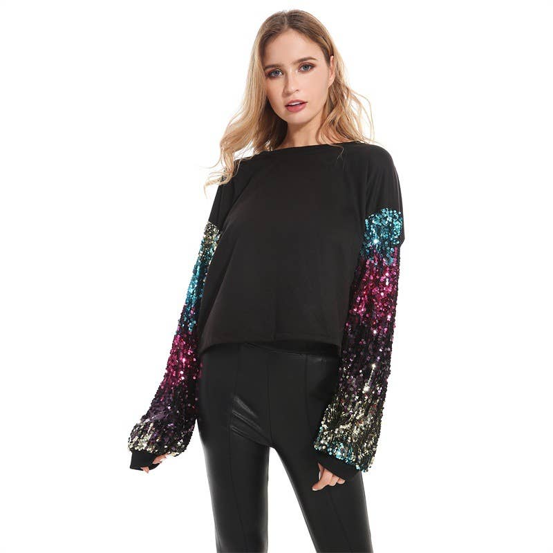 SEQUINED LONG-SLEEVED FASHION LOOSE HOODIE