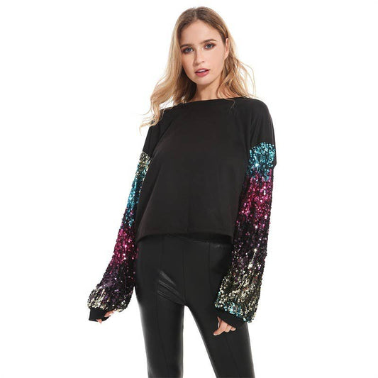 SEQUINED LONG-SLEEVED FASHION LOOSE HOODIE