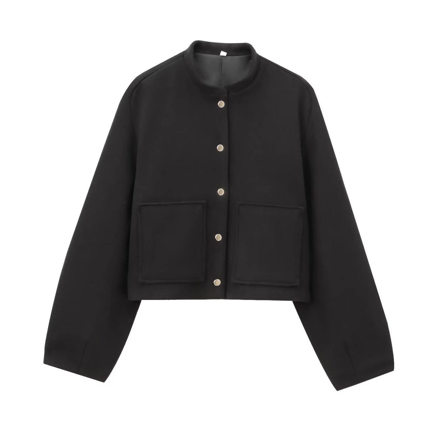 Stand-up collar,button-down pocket short jacket