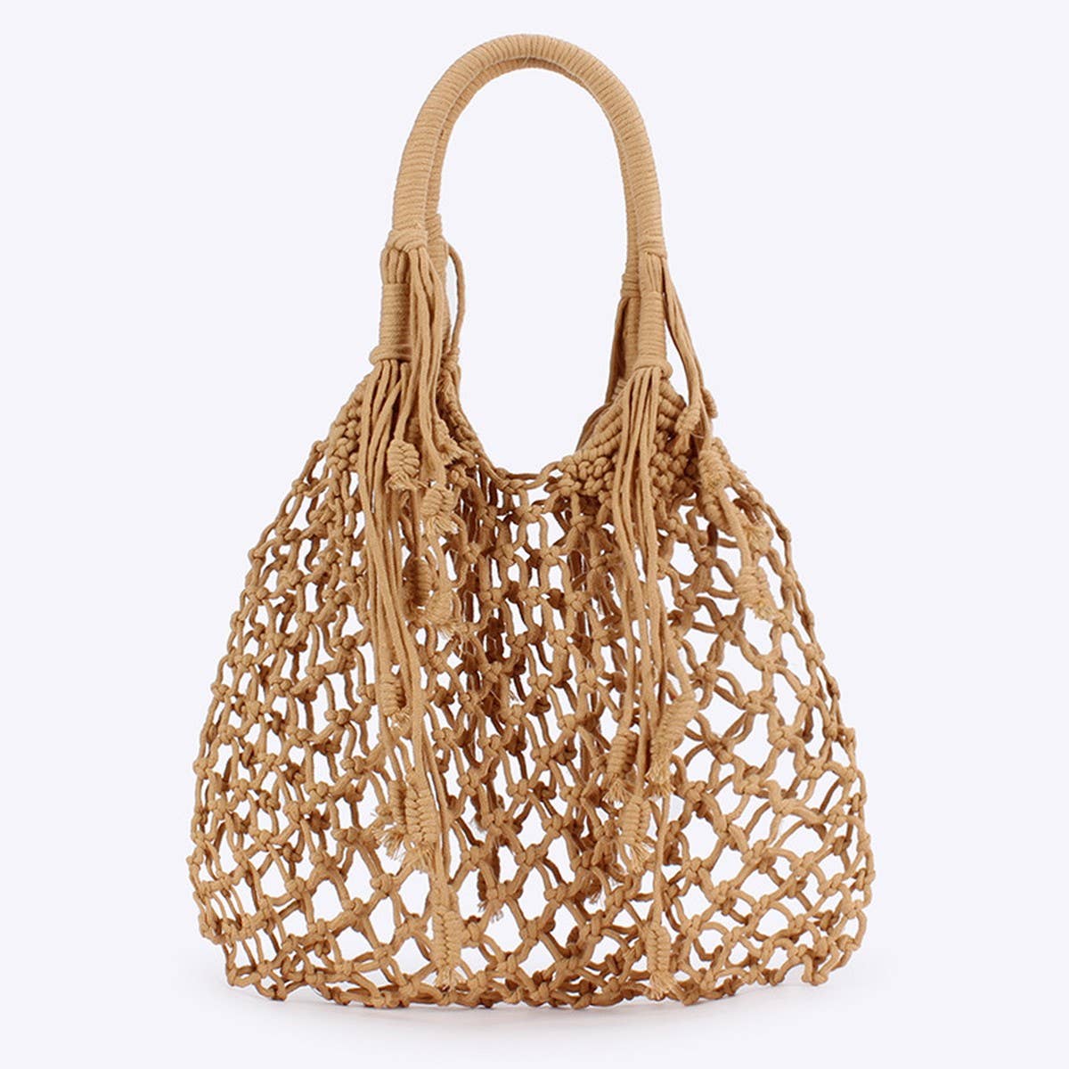 TASSEL SHOULDER BAG BEACH BAGS TOTES WITH MESH_CWAB4679