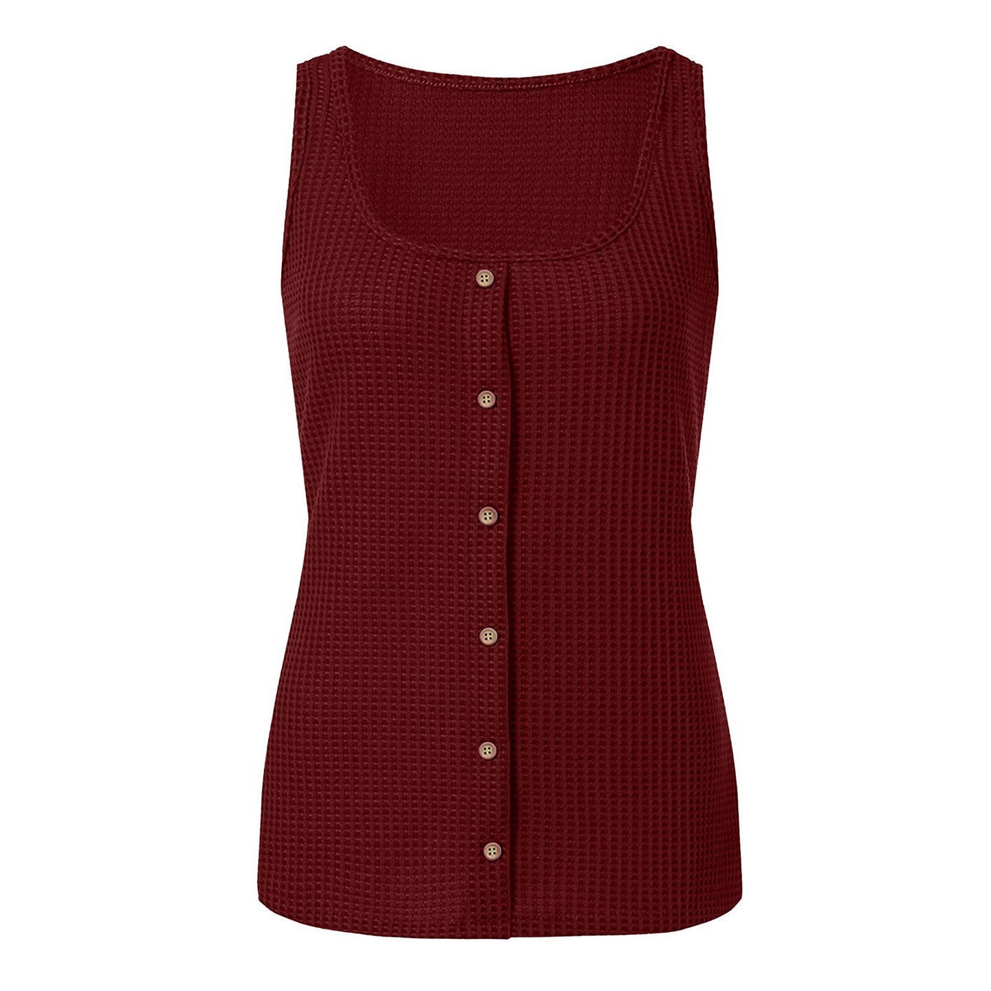 U NECK SOLID COLOR SLEEVELESS BREASTED VEST