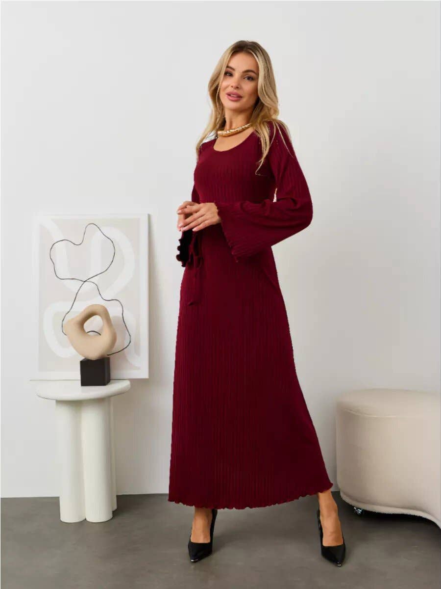 Loose U collar back strap flared sleeve dress