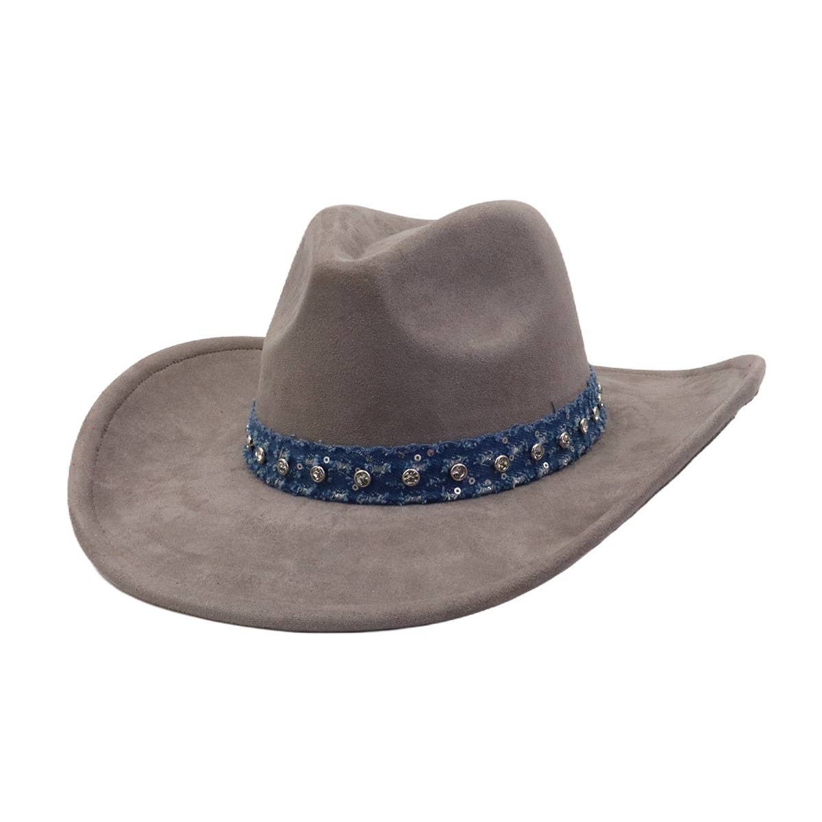 Unisex Suede Cowboy Hat with Leather Belt Detail_CWAH04494