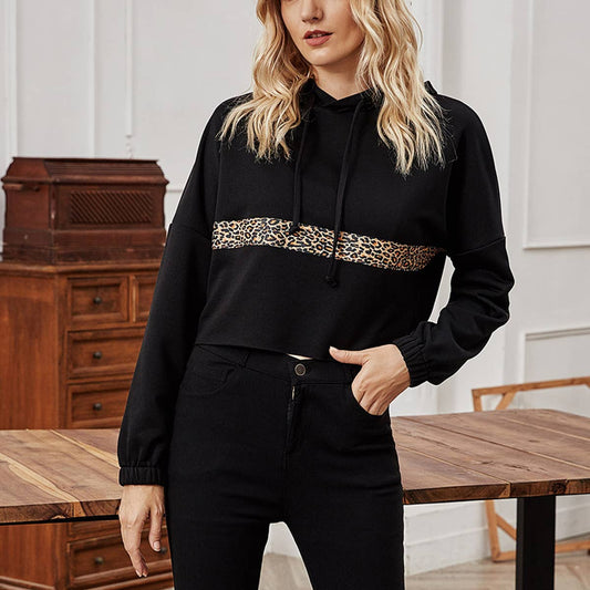 LEOPARD PRINT PATCHWORK CASUAL HOODIE