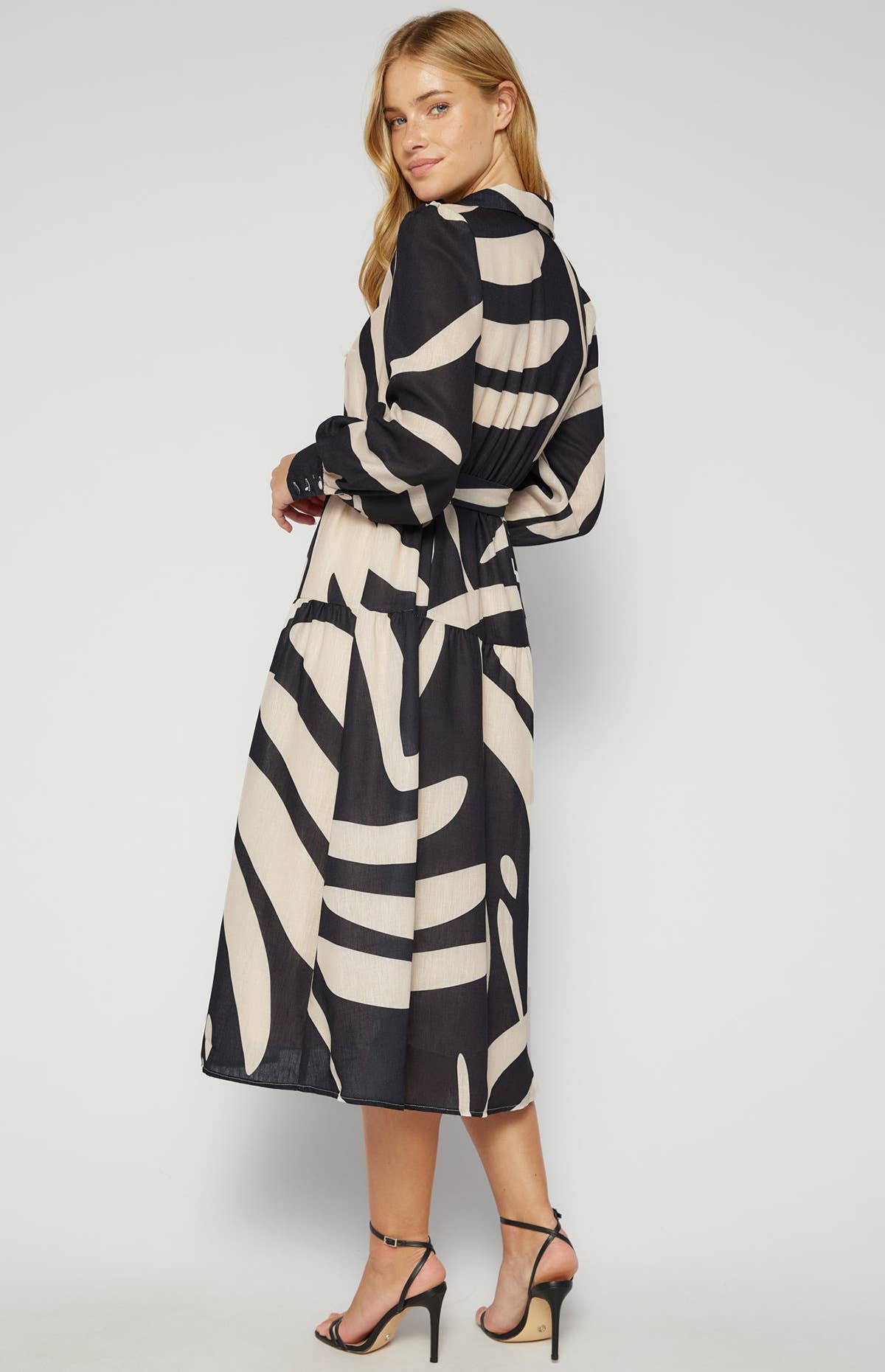 PRINTED LOOSE LACE-UP LONG-SLEEVED SHIRT DRESS