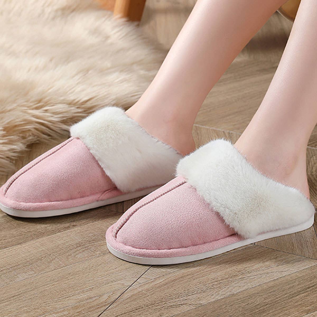 FAUX SUEDE FUZZY SLIPPERS WOMEN,MEN
