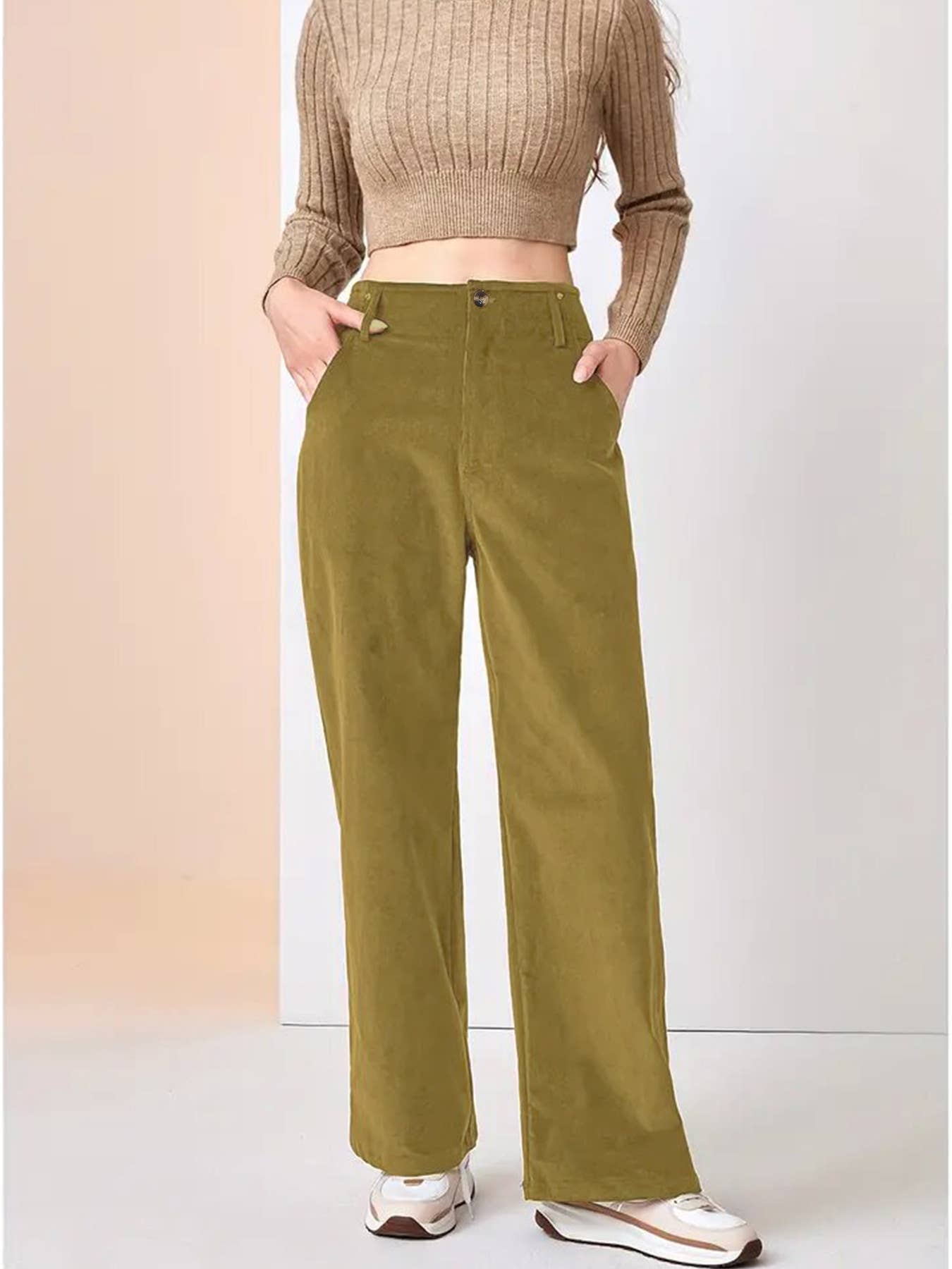SLIM SLIM CASUAL STRAIGHT PANTS WITH HIGH WAIST