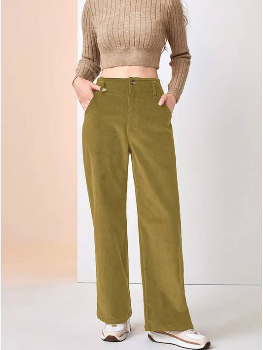 SLIM SLIM CASUAL STRAIGHT PANTS WITH HIGH WAIST