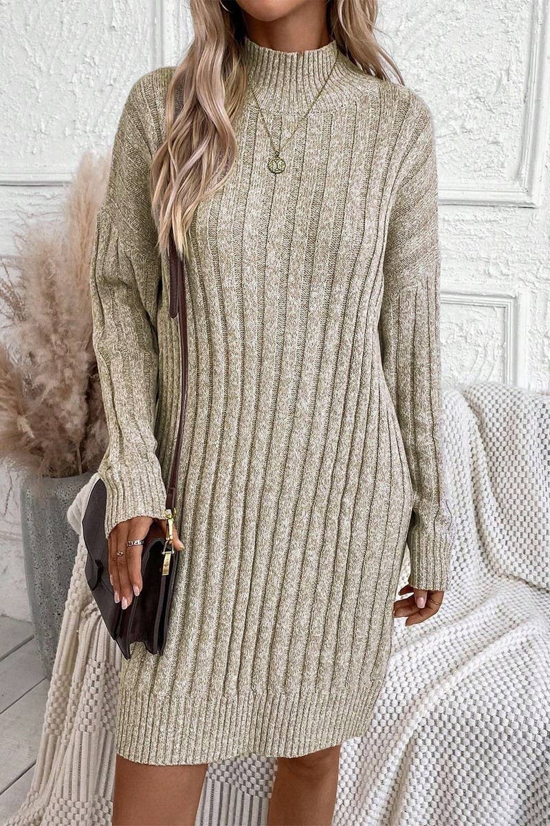 CWDSD10822_SOLID TURTLENECK LONG SLEEVE BODYCON KNIT DRESS