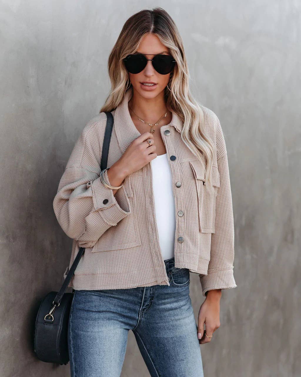 Lapel Waffle short single-breasted coat