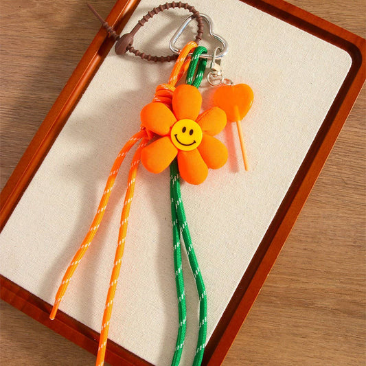 Daisy Fabric Smiley Flower Keychain Bag Charm