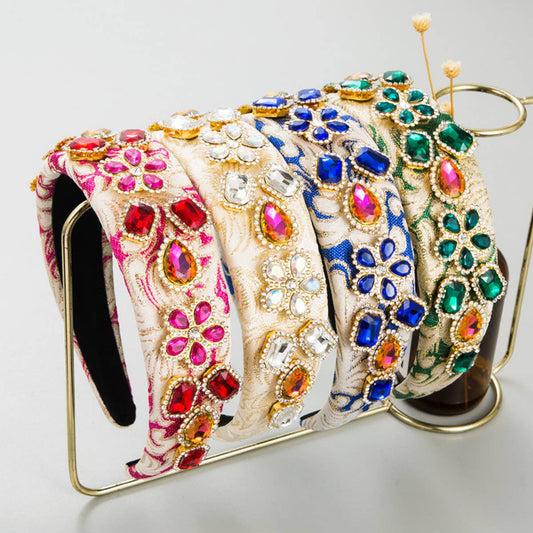 VINTAGE EMBROIDERED FABRIC WIDE BRIM HEADBAND