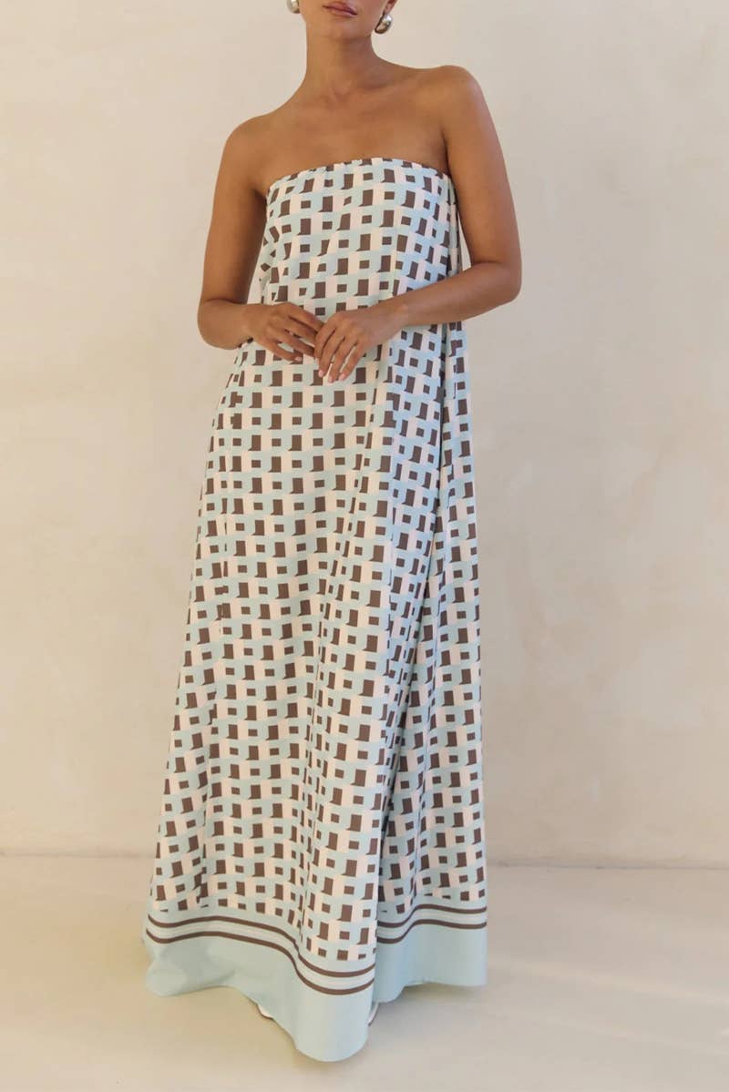 CWDMD5504_SUMMER SEXY STRAPLESS OFF-SHOULDER PRINTED DRESS