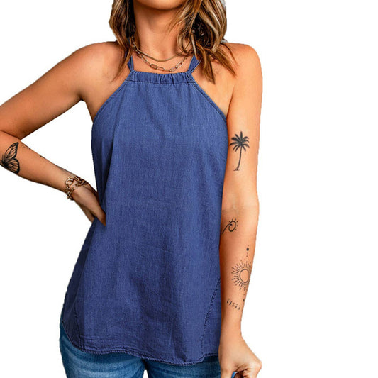 Solid-color fitting off-the-neck casual vest