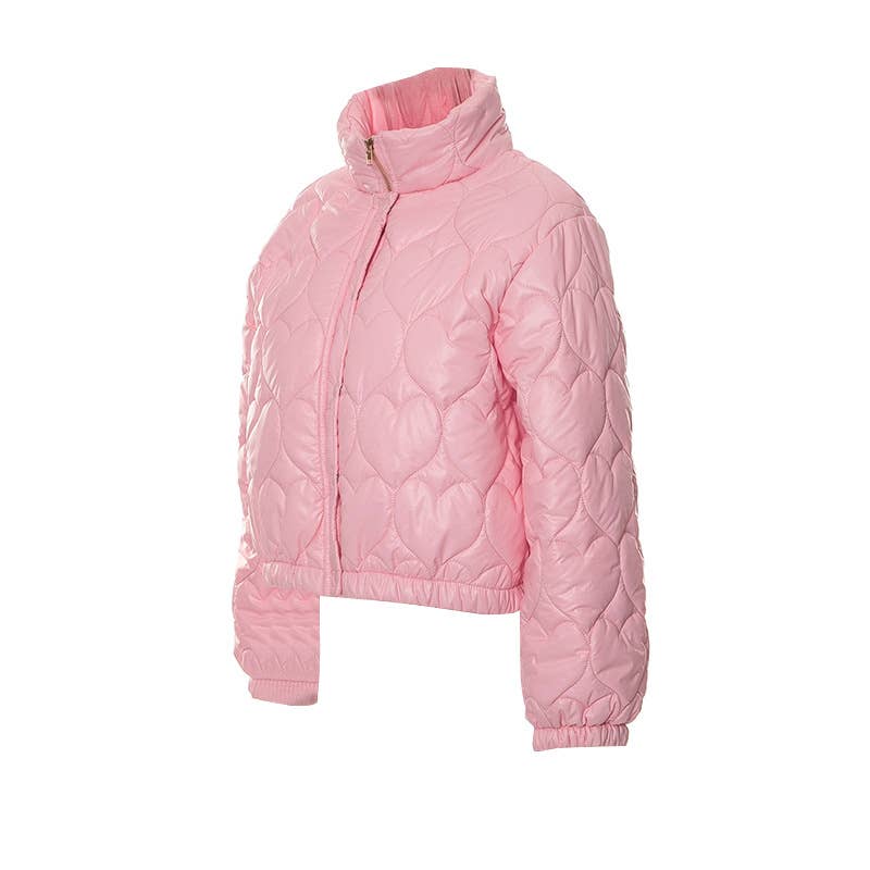 STAND COLLAR SOLID COLOR LOVE SHORT PADDED JACKET