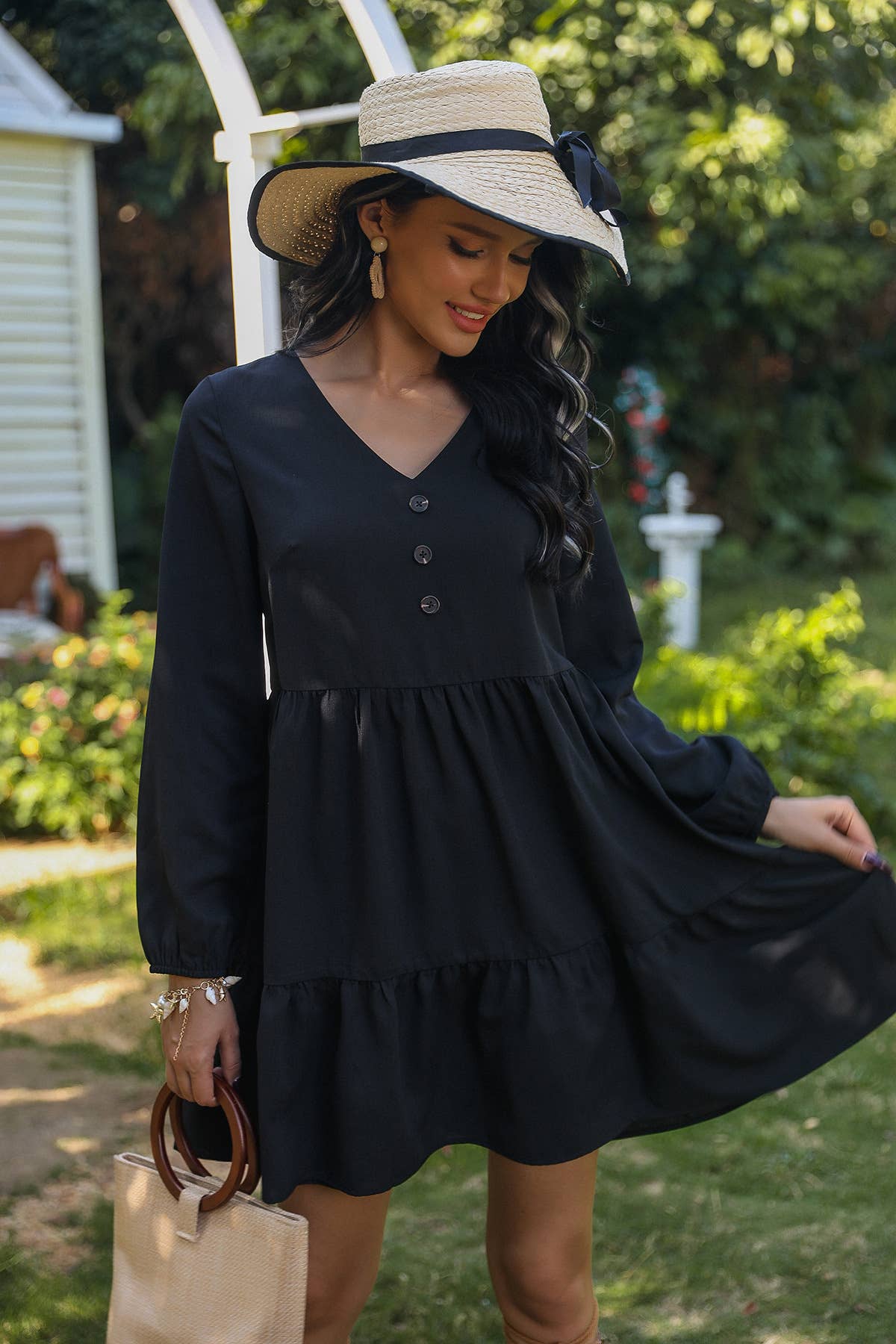 V-NECK SOLID COLOR LOOSE HIGH-WAISTED SHORT DRESS