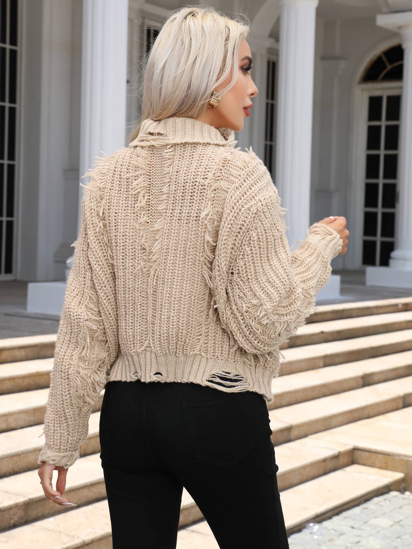 CWOSWL1160_Turtle Neck Long Sleeve Pullover Tassel Sweater