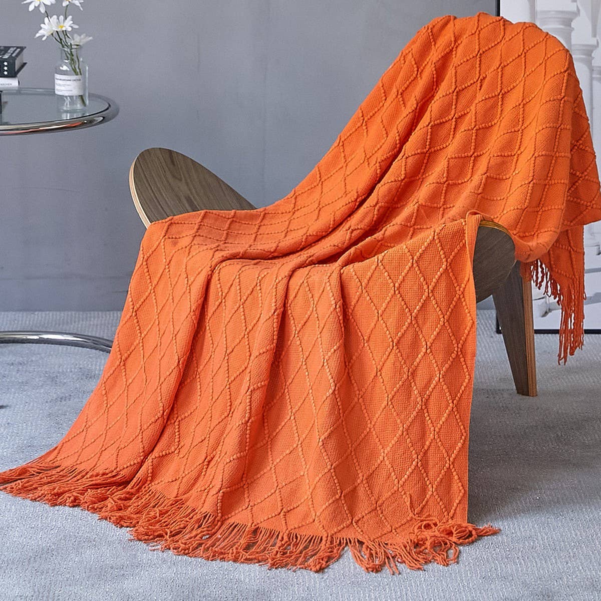KNITTED TASSEL THIN BLANKET SOFA BLANKET
