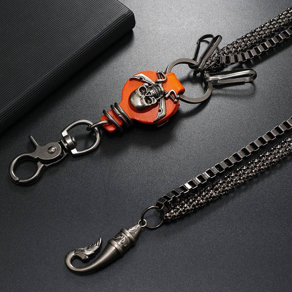 HIP-HOP DISCO SKULL LEATHER PANTS CHAIN