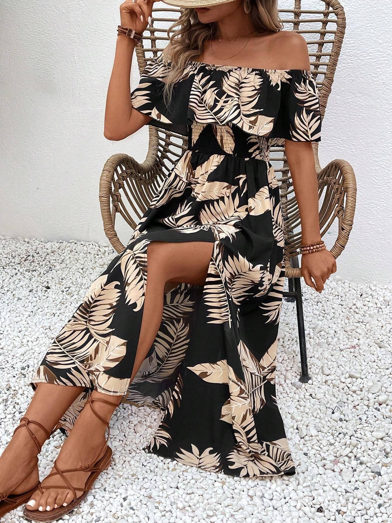 Printed one-shoulder short-sleeved dress