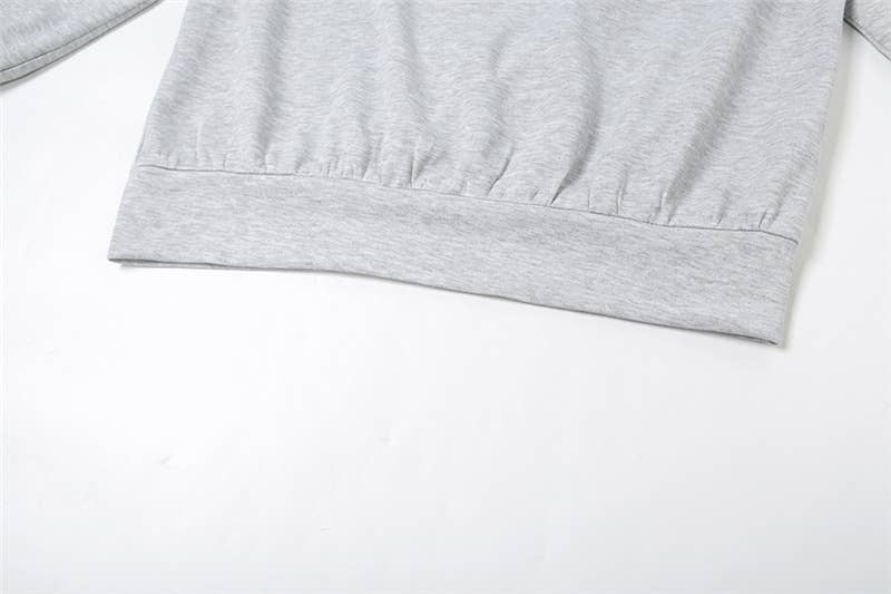 SLANT SHOULDER LETTER-PRINT LOOSE PULLOVER HOODIE