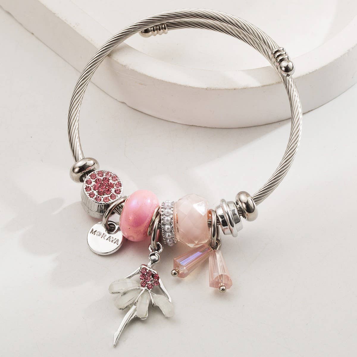 Stylish Silver Bracelet with Ballerina & Butterfly_CWMM8573
