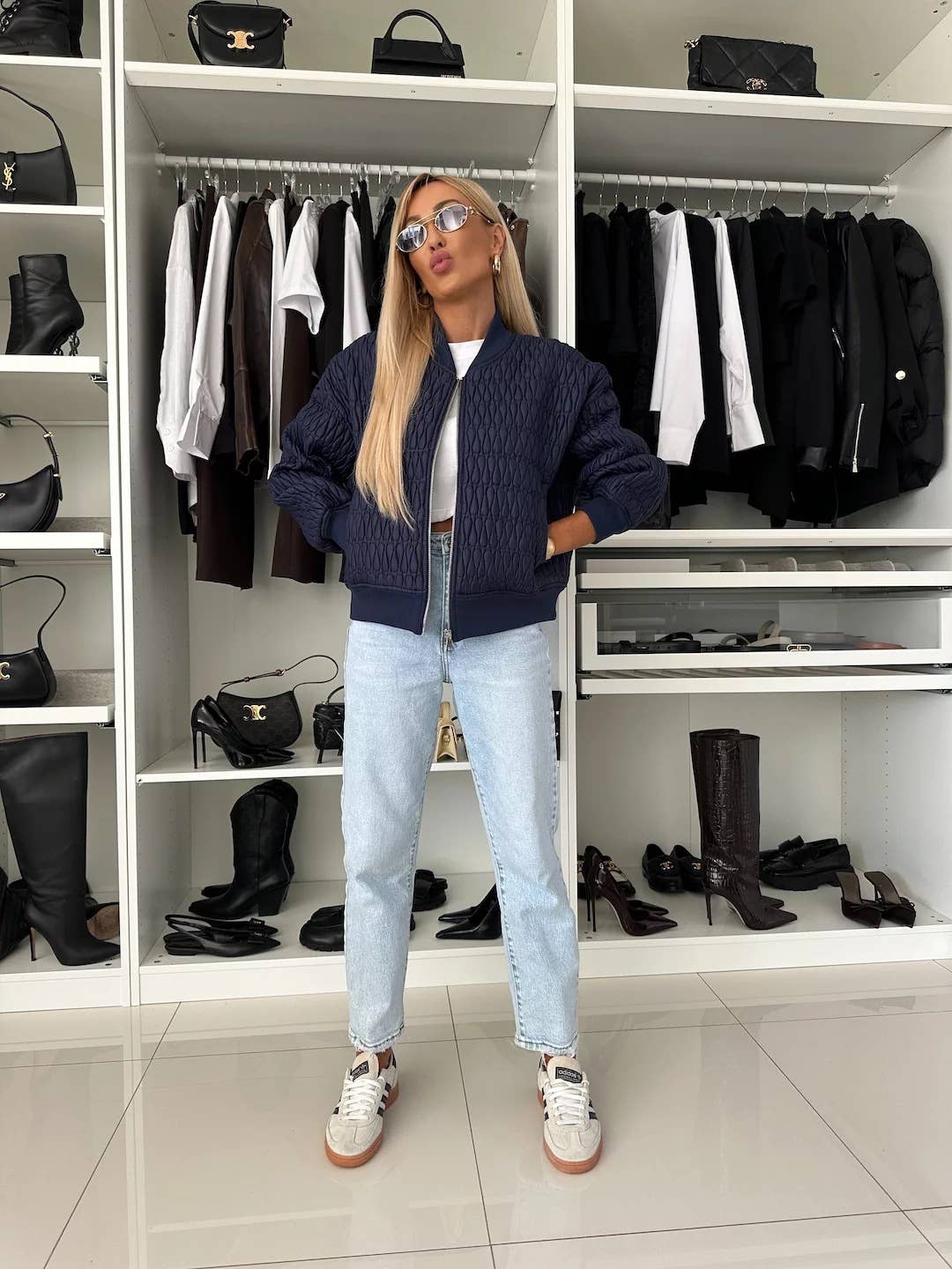 SOLID COLOR SHORT ZIPPER JACKET QUILTED JACKET