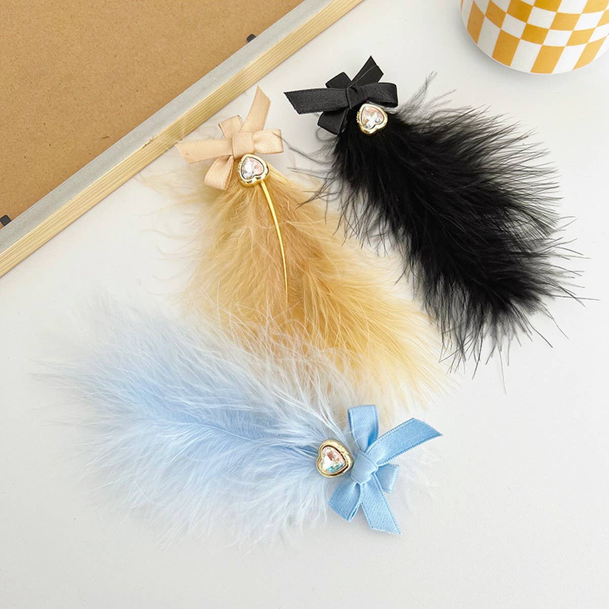 SUPER FAIRY TEMPERAMENT BOW FEATHER HAIRPINS_CWAHA1188