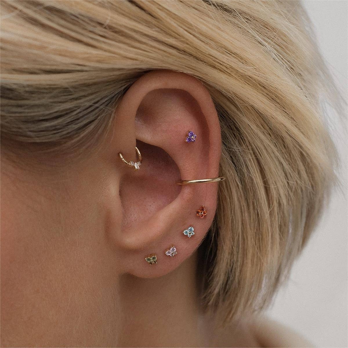 December Birthstone Butterfly Stud Cuff Earrings