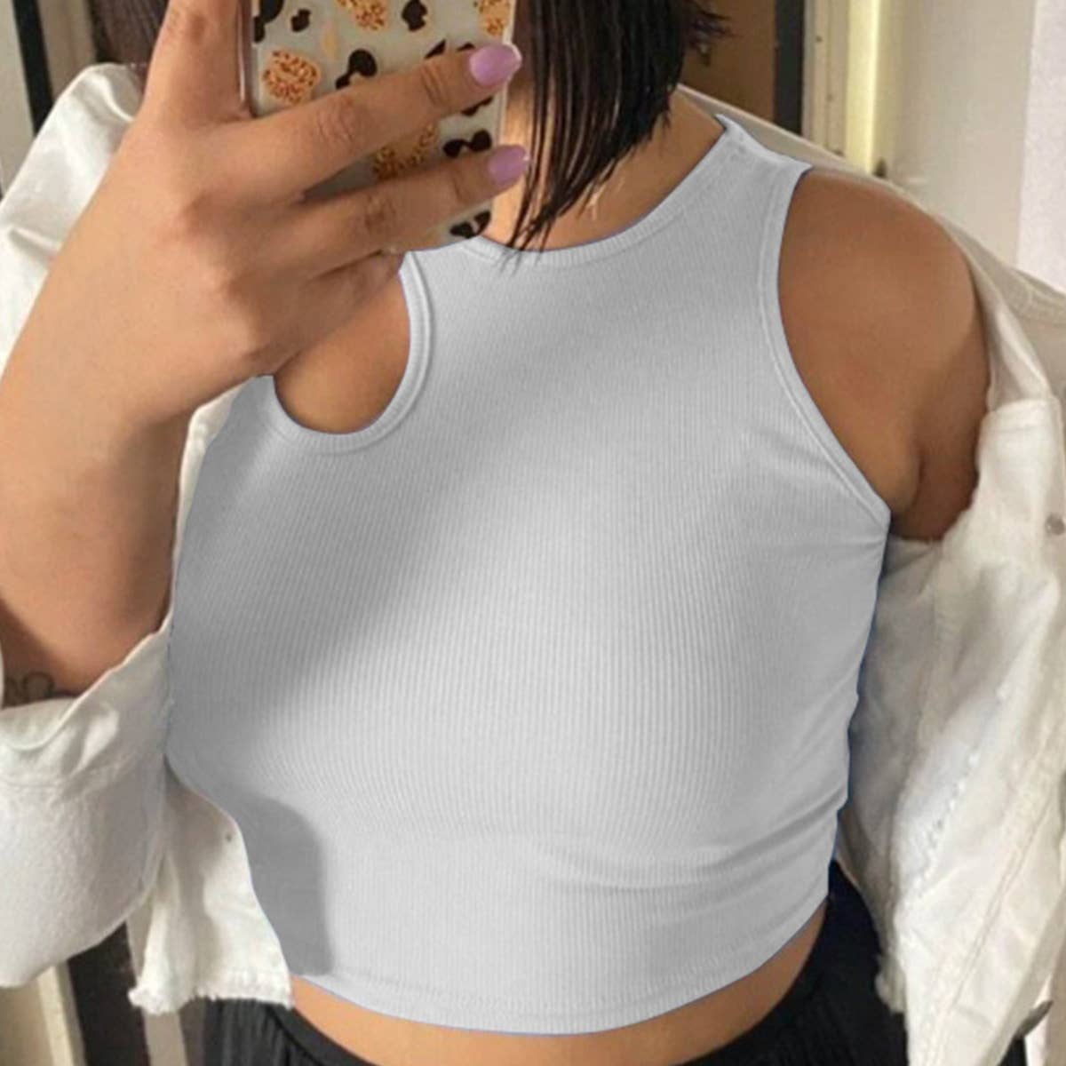 Hollow design sleeveless crew neck vest